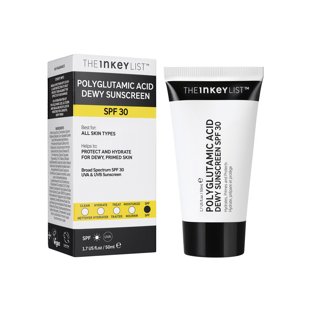 Зволожуючий сонцезахисний крем INKEY List Polyglutamic Acid Dewy Sunscreen SPF30