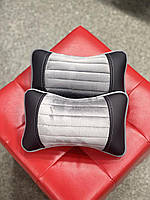 Ортопедична подушка на підголівник для шиї в автомобіль з екошкіри, модель Monaco,сіра
