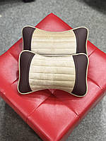 Ортопедична подушка на підголівник для шиї в автомобіль з екошкіри, модель Monaco, бежева