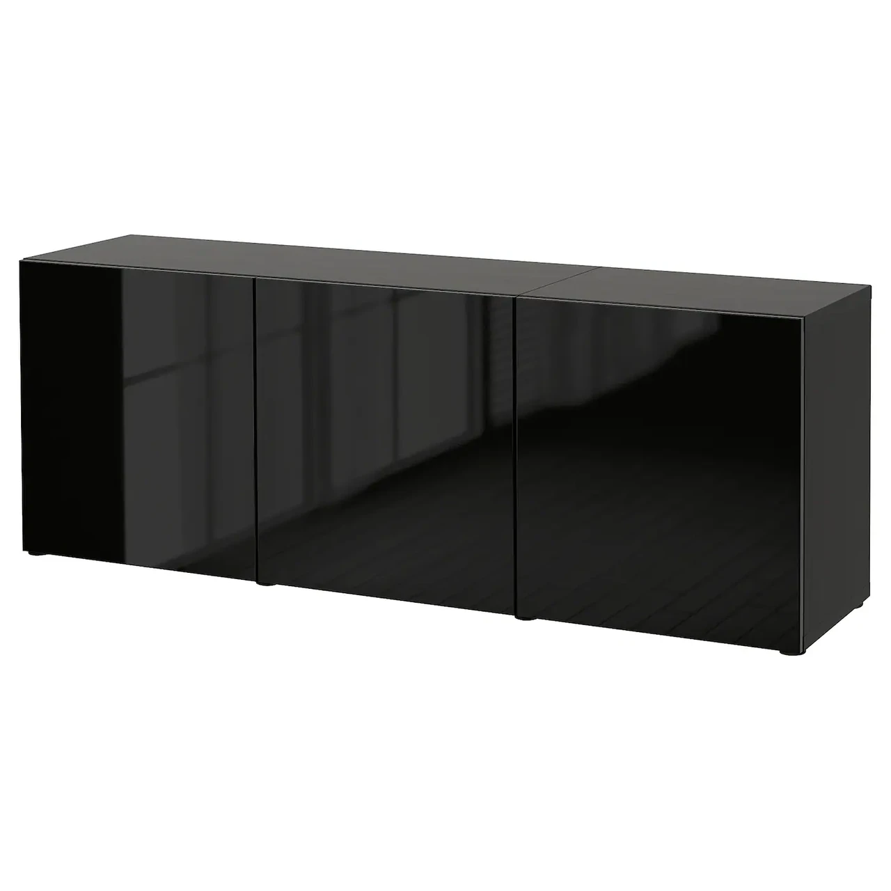 Комбінація для зберігання з дверцятами, чорно-коричневий/Selsviken глянцевий/чорний, 180x42x65 см BESTA
