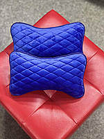 Ортопедична подушка на підголівник для шиї в автомобіль з екошкіри, модель City, синя