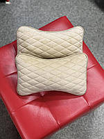 Ортопедична подушка на підголівник для шиї в автомобіль з екошкіри, модель City, бежева