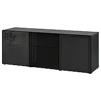 Комбинация для хранения с ящиками, черно-коричневый/Сельсвикен глянцевый/черное дымчатое стекло, 180x42x65 см