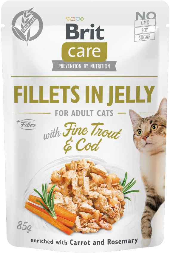 Вологий корм для котів з тріскою та фореллю в желе Brit Care Cat pouch 85 г