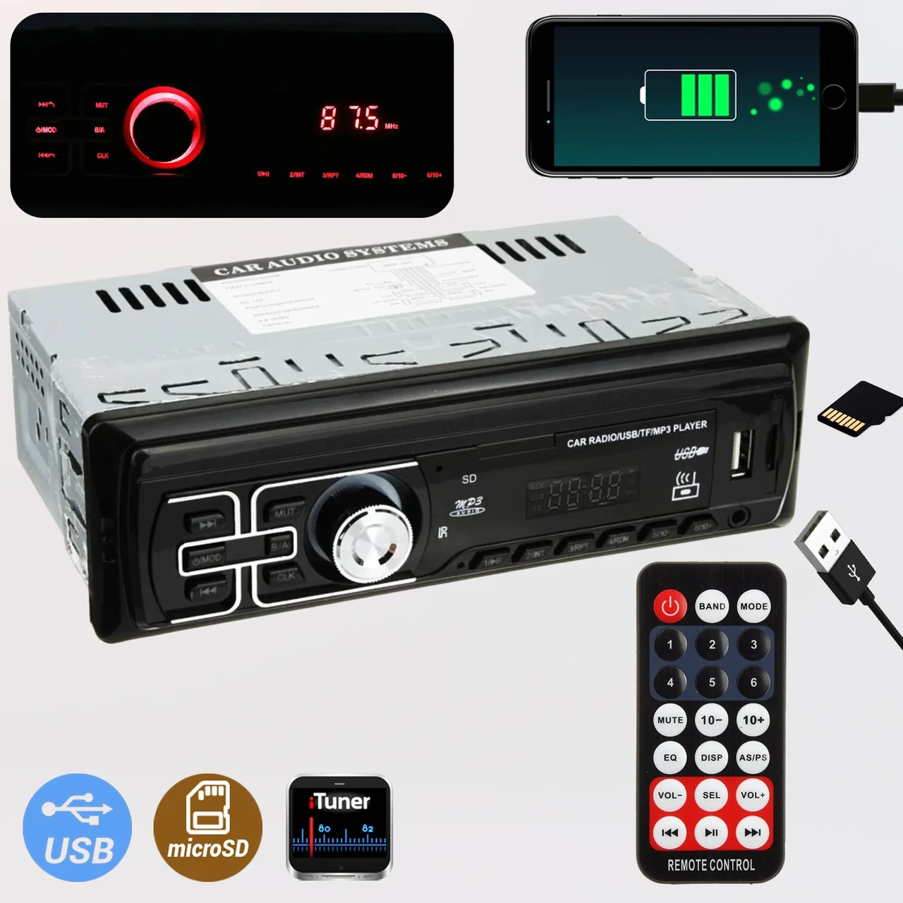 Магнітола автомобільна 1DIN Xplod 1801-200W MP3 Bluetooth, автомагнітола з USB, microSD, FM чорна, фото 1