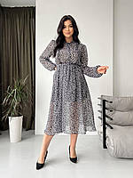 Легкое двухслойное шифоновое платье в ретро стиле, цветочный принт, норма и батал большие размеры