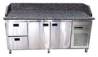 Холодильный стол с гранитной столешницей 2 двери + 2 ящика, 3 борта Tehma