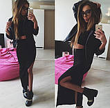 Літній жіночий костюм зі спідницею міді червоний трикотажний костюм із довгою спідницею з розрізом 44 розмір, фото 5