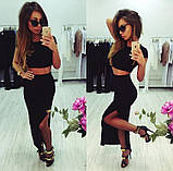 Літній жіночий костюм зі спідницею міді червоний трикотажний костюм із довгою спідницею з розрізом 44 розмір, фото 6