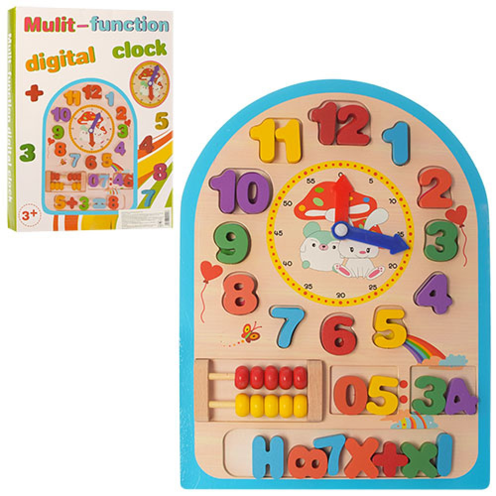 Дерев’яна іграшка «Годинник» MD 1050 – рахівниця, цифри, дерево, якість., фото 1