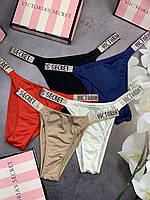Трусики женские набор 5 штук Victoria s Secret со стразами Виктория Сикрет бикини
