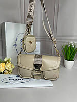 Женская сумка Prada Pocket nylon and brushed leather bag бежевая