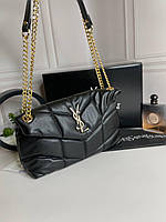 Женская Сумка Yves Saint Laurent Puffer Small Chain Bag in Quilted Lambskin черная с золотистым лого