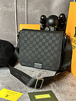 Мужска сумка Луи Виттон Серая сумка мессенджер в клетку Louis Vuitton планшетка Damier Infini с лого по