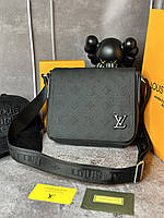 Мужска сумка Луи Виттон Серая сумка мессенджер в клетку Louis Vuitton планшетка Taurillon Monogram
