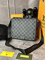 Мужска сумка Луи Виттон Серая сумка мессенджер в клетку Louis Vuitton планшетка Damier Graphite с лого по