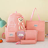 Рюкзак рожевий комплект 4 в 1 для міста та школи із зайчиком, набір сумок/FS-1839,2