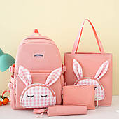 Рюкзак рожевий комплект 4в1 для міста та школи із зайчиком, набір сумок/FS-1840,1
