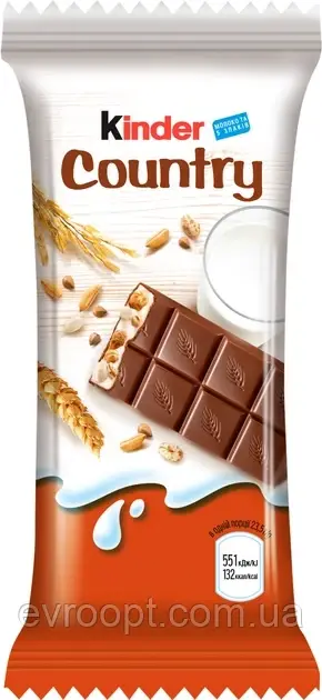 Молочний шоколад Kinder Country з молочно-злаковою начинкою 23.5 г, фото 1