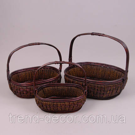 Комплект коричневих кошиків з лози 3 шт. 38971, фото 3