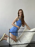 Базовое облегающее мини платье с вырезом и завязками на спине Голубой, L