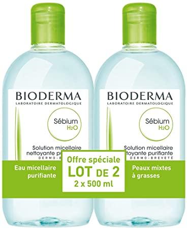 Очищаюча міцелярна вода для жирної та комбінованої шкіри Bioderma Sebium H2O, лосьйон міцелярний для очищення обличчя, 2 х 500 мл