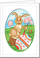 Пасха. Пасхальный заяц Открытка с канвой с нанесенным рисунком и мулине Чарівниця T-20