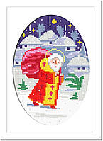 Рождество. Святой Николай Открытка с канвой с нанесенным рисунком и мулине Чарівниця T-32