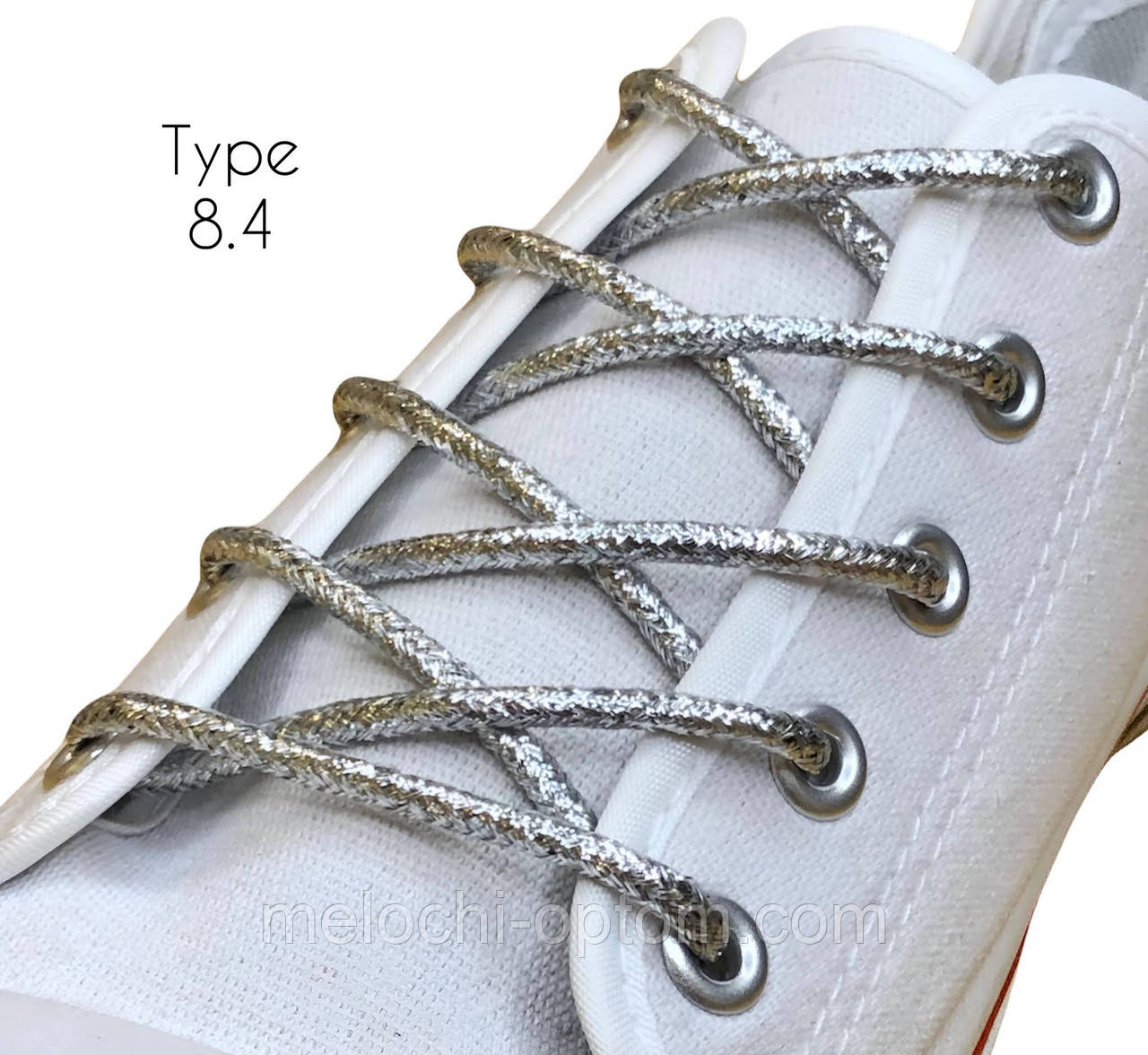 Шнурки для взуття круглий із люрексом Тип-8.4 Срібло