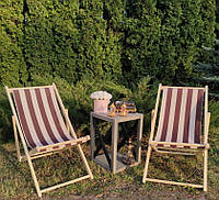 Раскладное деревянное кресло шезлонг с тканью, для дачи, пляжа или кафе. Кресла садовые террасные деревянные