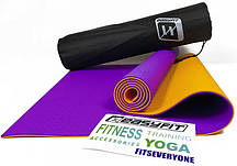 Килимок для йоги та фітнесу EasyFit TPE+TC 6 мм двошаровий + Чохол фіолетовий з жовтогарячим