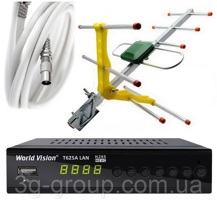 Комплект Т2 World Vision T625A LAN + антена Eurosky ES-003 + кабель 10м з роз'ємами
