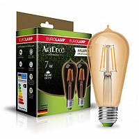 Мультипак Eurolamp "1+1" LED лампа филамент (filament) ST64 7W E27 2700K (deco) MLP-LED-ST64-07273(Amber)