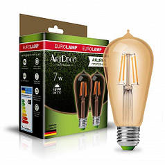 Мультипак Eurolamp "1+1" LED-лампа філамент (filament) ST64 7W E27 2700 K (deco) MLP-LED-ST64-07273(Amber)