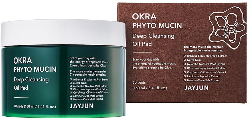 Jayjun Okra Phyto Mucin Deep Cleansing Oil Pad Масляні косметичні диски для видалення макіяжу 60 шт.