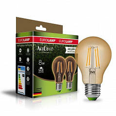 Мультипак Eurolamp "1+1" LED-лампа філамент (filament) A60 8 W E27 2700 K (deco) MLP-LED-A60-08273 (Amber)new