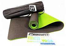 Килимок для йоги та фітнесу EasyFit TPE+TC 6 мм двошаровий + Чохол чорний із зеленим