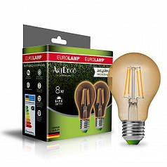 Мультипак Eurolamp "1+1" LED-лампа філамент (filament) A60 8 W E27 4000 K (deco) MLP-LED-A60-08274(Amber)new