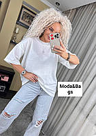 Женская однотонная базовая модная молодежная стильная трикотажная футболка оверсайз белый р.52