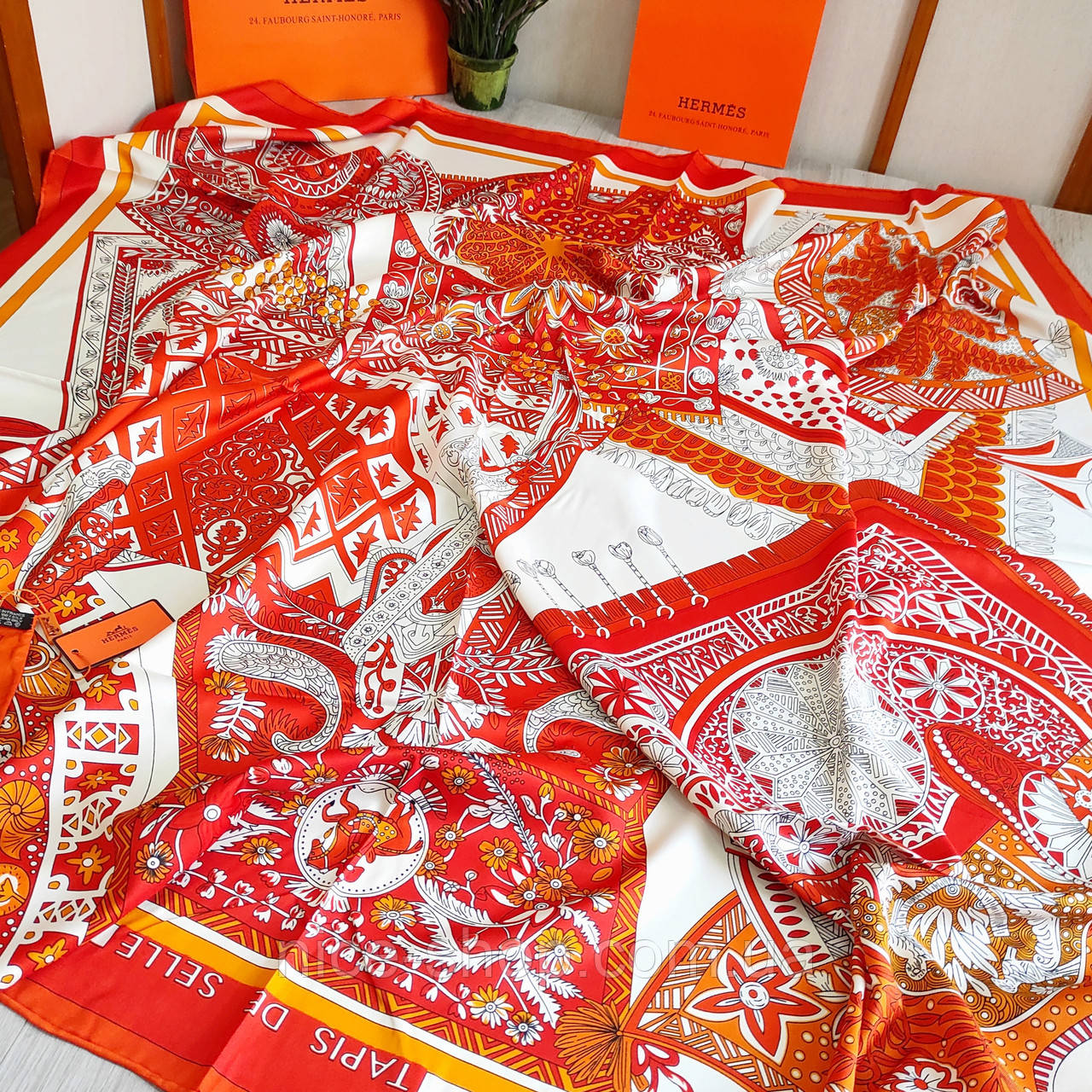 Хустка H.e.r.m.e.s шовкова з ручною підшивкою