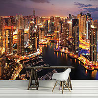 Кімната з флізеліновими 3D фотошпалерами 368x254 см Хмарочоси нічного міста Дубаї (1671V8)+клей