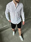 Чоловіча сорочка лляна біла комір-стійка молодіжна приталена з довгим рукавом, фото 2
