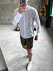 Чоловіча сорочка лляна біла комір-стійка молодіжна приталена з довгим рукавом, фото 5