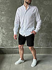 Чоловіча сорочка лляна біла комір-стійка молодіжна приталена з довгим рукавом, фото 6