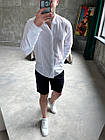 Чоловіча сорочка лляна біла комір-стійка молодіжна приталена з довгим рукавом, фото 8
