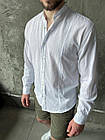 Чоловіча сорочка лляна біла комір-стійка молодіжна приталена з довгим рукавом, фото 9
