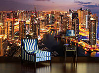 Фотообои 3D в интерьере 254x184 см Небоскребы ночного города Дубаи (1671P4)+клей