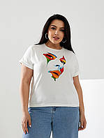 Стильна красива футболка жіноча на літо у розмірах 42-58 Молочний