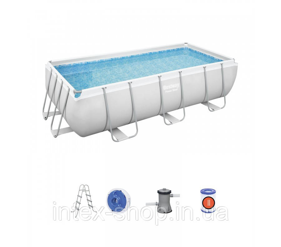 Каркасний басейн Bestway 56441 (404х201х100 см) (2006 л/год, драбина, дозатор)
