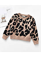 Детский свитер леопардовый, свитер для девочки с принтом, детский свитер с леопардовым принтом бежевый